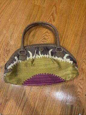 Darby Scott Handbag in Olive Green and Plum with Taupe Trim
